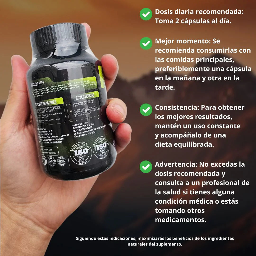 Cápsulas 8 en 1 - Shilajit Ashwagandha Rhodiola Rosea Panax y Ginseng