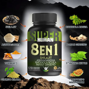 Cápsulas 8 en 1 - Shilajit Ashwagandha Rhodiola Rosea Panax y Ginseng